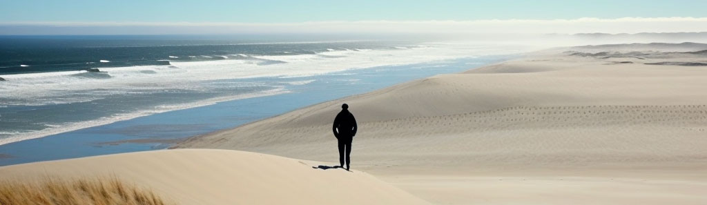 Man walking in the sand at nauset beach.