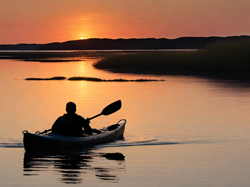 A kayaker taking in the sunset on the Cape.